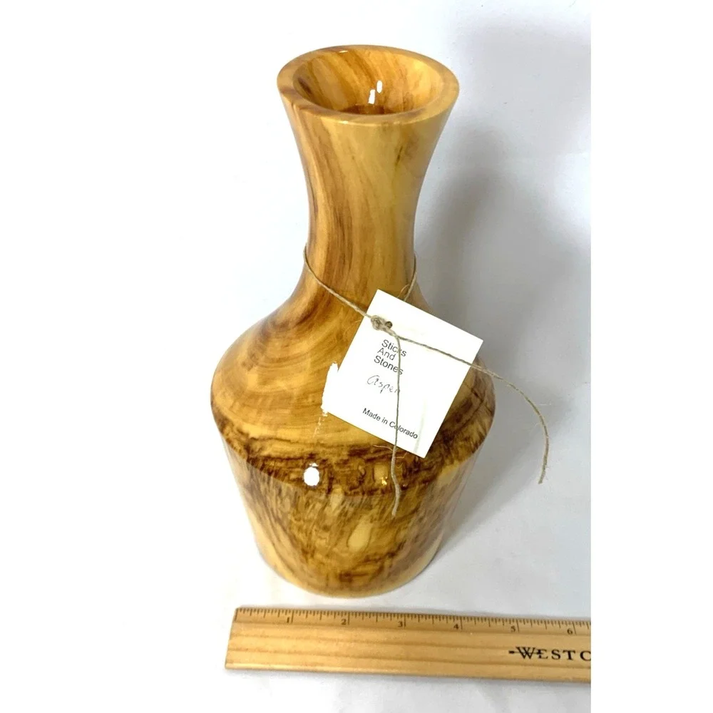 Artisan Signed Aspen Wood Vase Colorado Made USA Hand Turned Gary Duncan‎